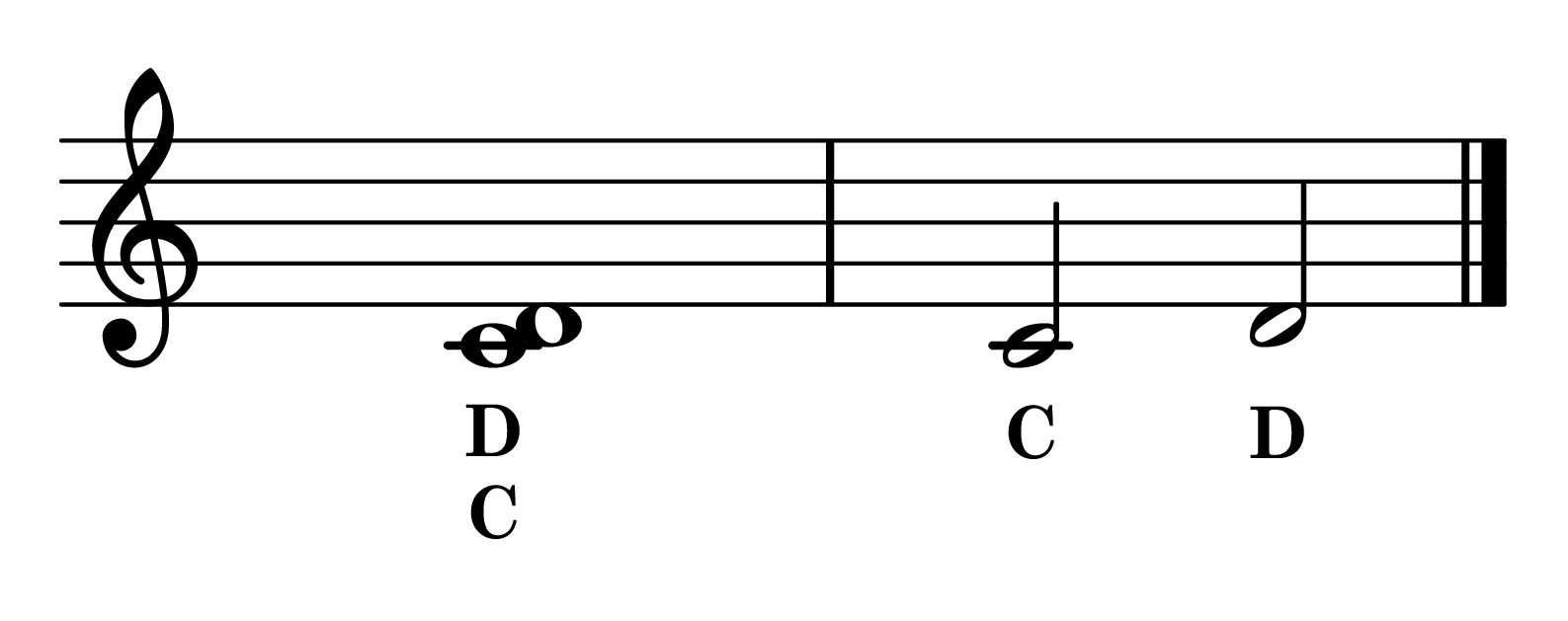 Major Second interval C to D notes on staff with note names