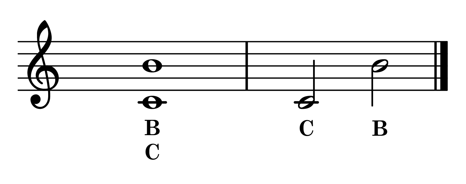 Major Seventh interval C to B notes on staff with note names