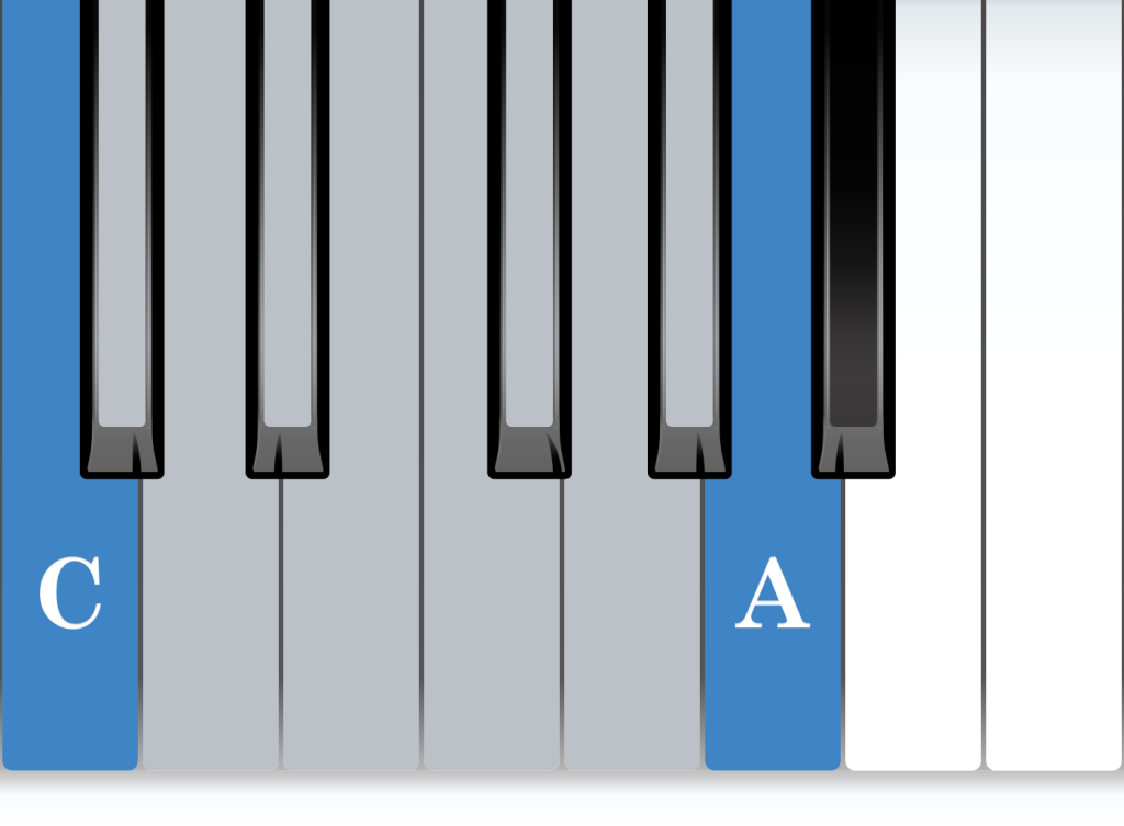 Major Sixth piano interval from C, C to A, notes diagram