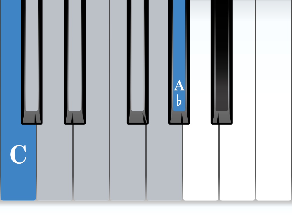 Minor Sixth piano interval from C, C to A-flat, notes diagram