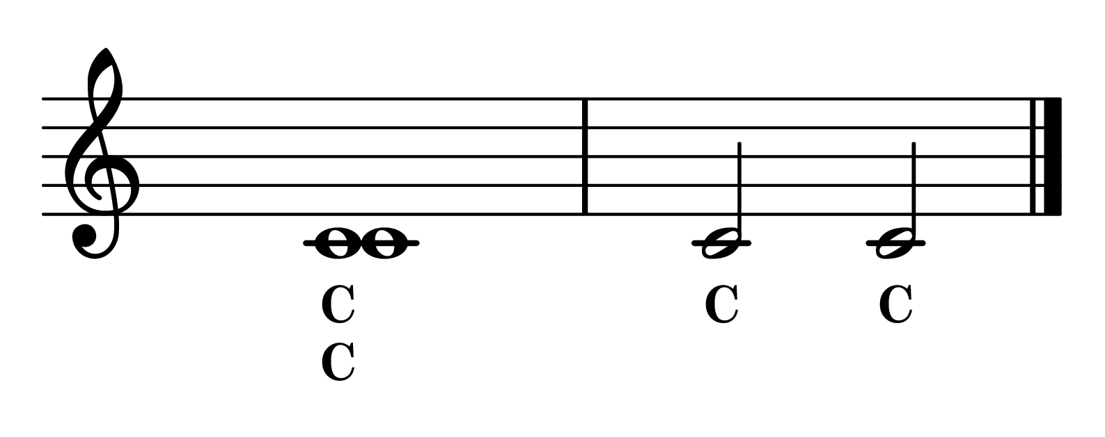 Unison interval C notes on staff with note names